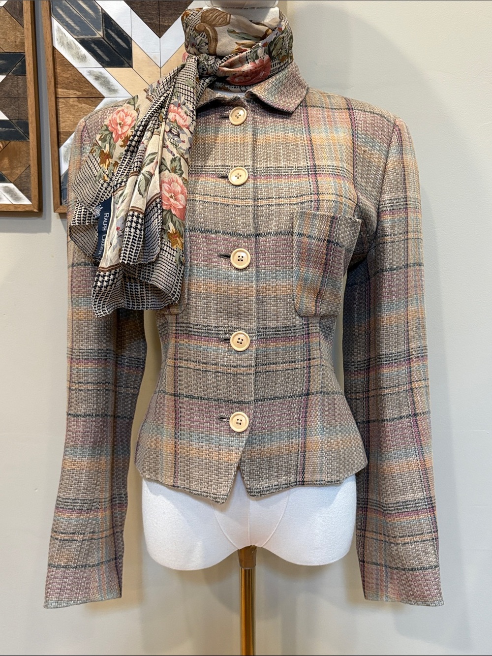 Vintage RALPH Ralph Lauren 90s Linen Plaid Blazer Jacket size 6
